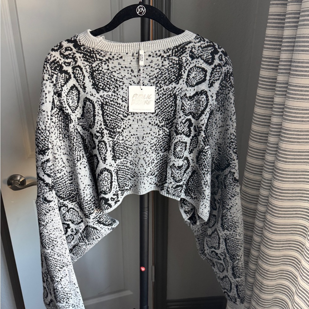 New Public Desire Snakeskin Patterned Crop Sweater